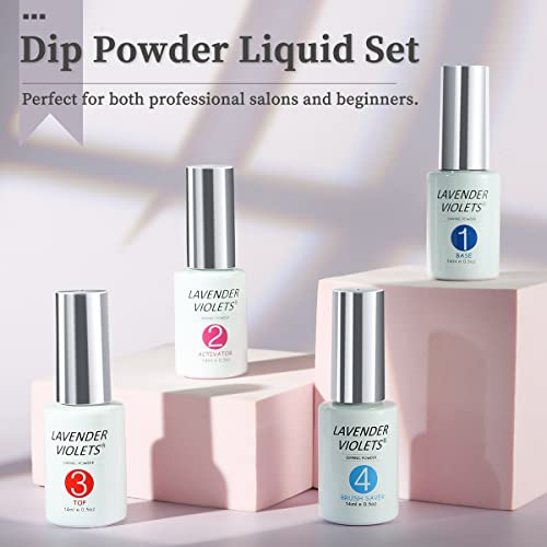 Lavender Violets Acrylic Dipping Powder System Essentials Kit 14ml Big Bottles Liquid Glue Set Steps 1-4 Base Coat Activator Top Brush Saver No N