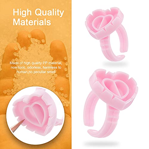 Eyelash Extension Supplies, 100PCS Volume Heart Glue Rings for Lashes Fan, Lash Glue Holder Ring Cups, Eyelash Glue Ring for Lash Extension Suppl