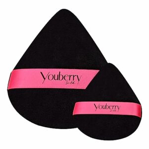 youberrySilk Powder Puff, 2 Pcs Triangle powder puff, DUO Small and Large powder Puff for pressed powder, Soft Velvet powder Puff for Flawless Ma