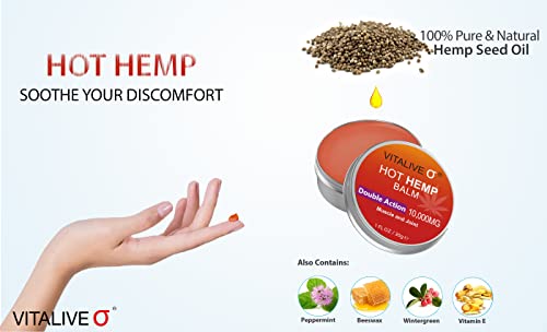 Hot Hemp Cream | Warming Hemp Balm |Hemp Oil Cream | Deep Heat for Knees, Legs, Back, Shoulders, Feet & Body | Natural Herbal Gel | VITALIVE | 30
