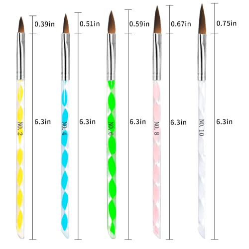 Acrylic Nail Brush Set,5 Pcs Round Sable Acrylic Design Nail Art UV Gel DIY Brush Pen Nail Art Tool Set No.4/6/8/10/12 (Silver)