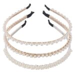 3 Pieces Pearls Headbands White Faux Pearl Hairbands Bridal Hair Hoop Wedding Hair Accessories for Women Girls
