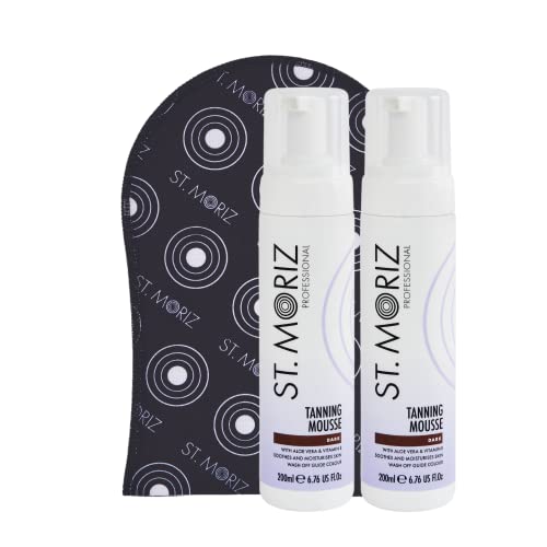 ST MORIZ PROFESSIONAL DARK TANNING MOUSSE X2, VELVET TANNING MITT, FAKE TAN, AMAZON EXC BUNDLE