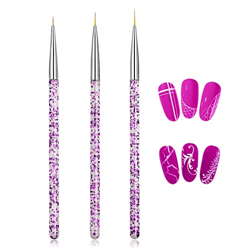 Qufiiry 3 Pcs Nail Art Liner Brushes, Miniature Fine Detail Paint Brush Set, Detailer Brush Dotting Tool for DIY Nail Art Salon and Home Use