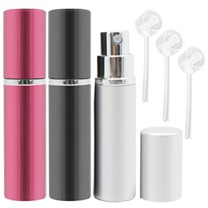 ZHIYE Perfume Atomiser Spray Bottle, 3 Pieces Refillable Refilling Travel Size Perfume Bottles in Pocket & Handbag Black & Pink & Silver (10ML 6