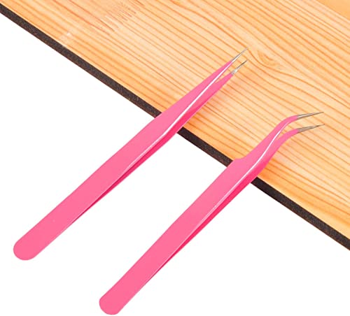 Geviro 2 Pieces Nail Art Tweezers Straight and Curved Tip Tweezers False Eyelash Rhinestone Picker Pointed Tweezers Makeup Tools