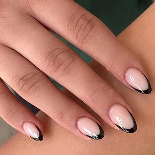 RUNRAYAY Medium Length French Tips Press on Nails with Designs, Nude White Acrylic Nails Press On, Stick on Nails for Women, Glue on Nails Fake N