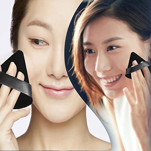 Powder Puff Makeup Puff Triangle Powder Puff Soft Powder Sponge Reusable Makeup Triangle Sponges with Strap (Black and White) (1 black + 1 white)