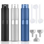 VEGCOO 3 PCS Perfume Atomiser Bottles, 8ml Mini Perfume Spray Bottle, Portable Refillable Travel Empty Atomizer for Women and Men(Black + Blue +