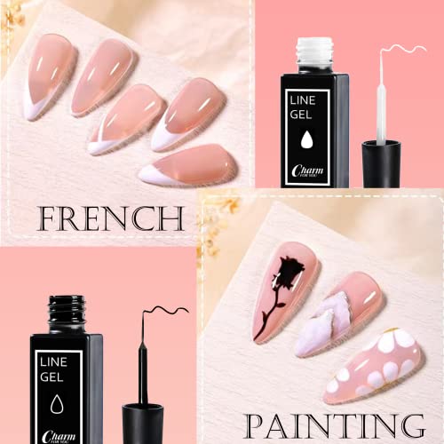 Gel Nail Polish Liner White Nail Gel Polish 10ml Nail Liner Painted Gel Polish Thin Brush For French Tip Manicure Nail Art Soak Off UV/LED for Pa
