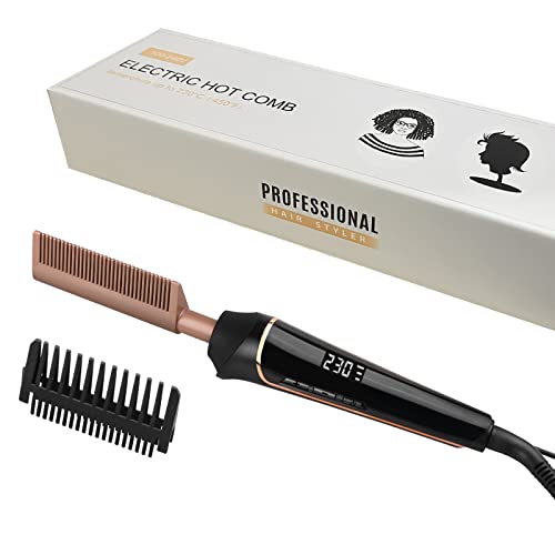 Hot Comb for Wigs, Afro Hair,230℃ Electric Heat Pressing Comb,Hot Comb Straightener,80-230℃ Adjustable Temperature, LCD Display with Anti-Scald H