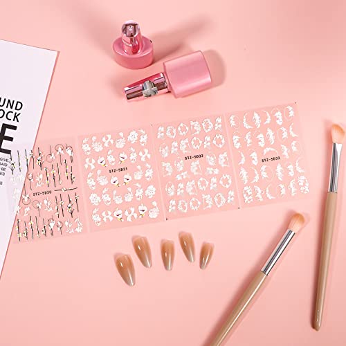 FRIUSATE 3 Sheet 5D Embossed Flower Nail Art Stickers Decals Self-Adhesive Nail Art Stickers DIY Floral Nail Decals For Women Girls Nail Art Deco