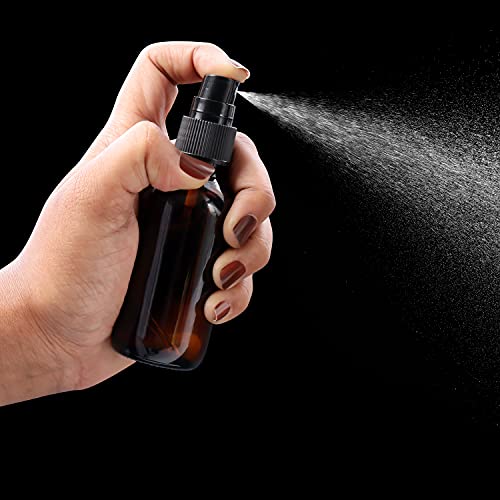 BELLE VOUS Glass Amber Spray Bottles (16 Pack) - 2 Pipettes & Sticker Labels Included - 60ml / 2oz - Empty Fine Mist Bottle Sprayer - Refillable