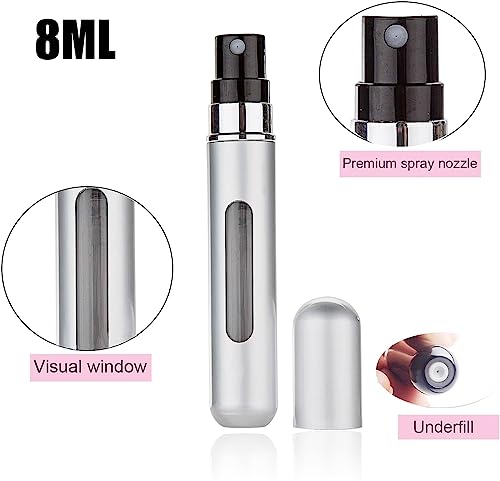 Perfume Atomizer Refillable, 8 ml Refillable Atomiser Perfume Spray Bottle Mini Underfill Empty Travel Bottle Clear Visual Container Bottle Set o