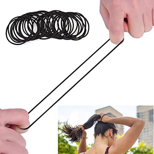 Elastic Hair Bands (50 Pieces), 2mm Elastic Hair Ties Ponytail Holders, Bulk Hair Ties No Metal Gentle Elastics for Women Men Girls Kids - Black