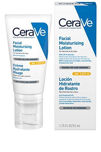 CeraVe AM Facial Moisturising Lotion SPF 25 for Normal to Dry Skin 52ml with UV Protection and 3 Essential Ceramides