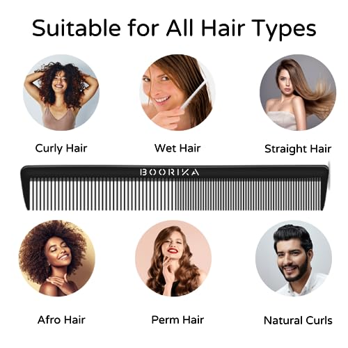 BOORIKA Hair Comb, Rat Tail Comb 100% Anti-static, Heat resistant, Lightweight, Durable Pin Comb with anti-skid paddle for All Hair Types (Hair C