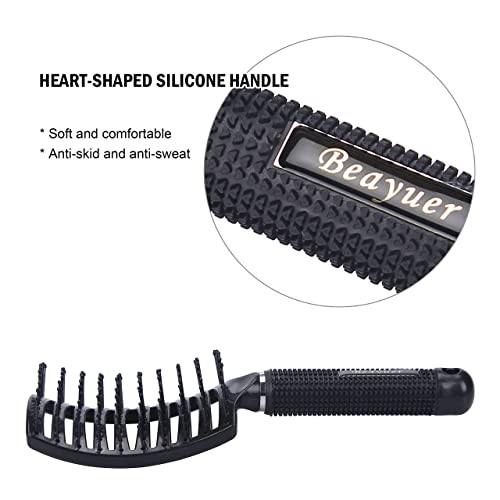 Beayuer Hair Detangling Brush Hair Comb, Professional Curved Vent Styling Faster Blow Drying, Paddle Detangler Hair Brushes Soft Bristles Glide T