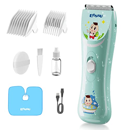 ENSSU Electronic Baby Hair Clipper, Waterproof Kids Quiet Hair Trimmer with 2 Guide Combs, Cordless Children's Hair Trimmer with Safe Ceramic Bla