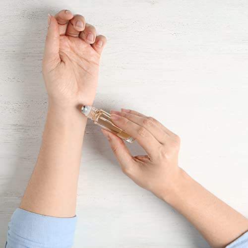 BELLE VOUS Clear Glass Roll-On Bottles & 3 Droppers (24 Pack) - 10ml Refillable Roller Bottles with Stainless Steel Balls - Essential Oils, Aroma