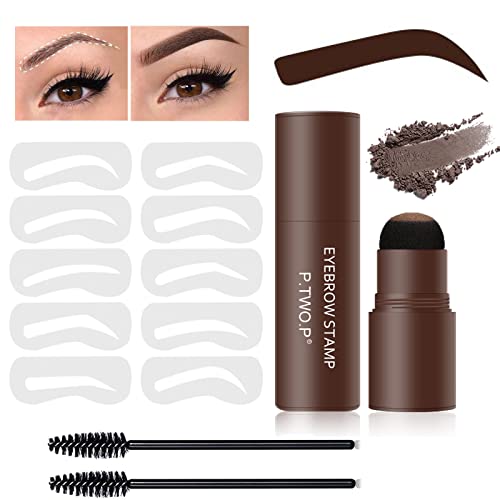 Eyebrow Stencil Kit - Eyebrow Stamp Stencil Kit - Waterproof Brow Stamp Shaping Kit, 3 in 1 Hairline Shadow Powder, Eyebrow Makeup Tools with 10