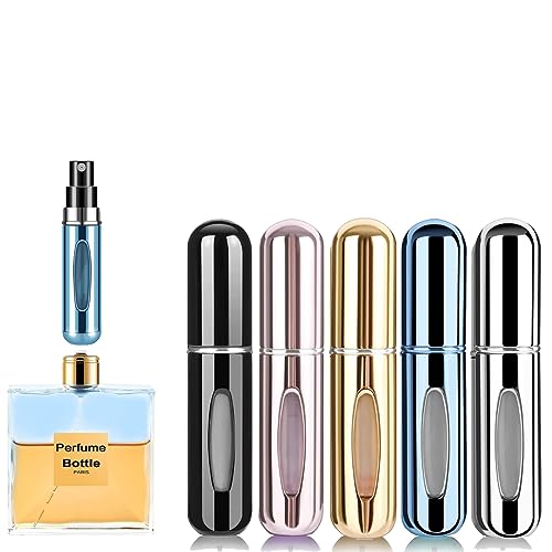 Rosiya Perfume Atomiser pack of 5pcs Perfume Travel Bottle, 5ML Refillable Perfume Spray Bottle Easy to Refill Empty Atomiser Bottle for Purse, H