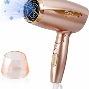 1800W Folding Hair Dryer, CONFU Travel Lightweight Blow Hairdryers for Women-Fast Drying Lightweight Blow Dryer with Cool/Hot Button, 1 Nozzle, G
