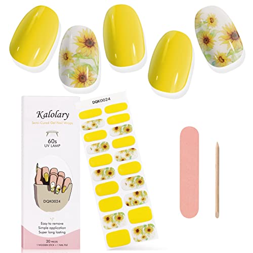 Kalolary Gel Nail Polish Strips, Semi Cured Nail Gel Art Sticker Waterproof Full Nail Wraps Decal Sets with Nail File and Stick for Women Girls N