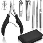7 PCS Thick Ingrown Toenail Clipper Kit with Nail Clippers, Toenail Lifter, Cuticle Cutter, Nail File, Toenail Corrector, PU Leather Case for Ing