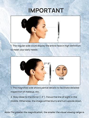 OMIRO Hand Mirror, Double-Sided 1X/10X Magnifying Foldable Makeup Mirror for Handheld, Table and Travel Usage