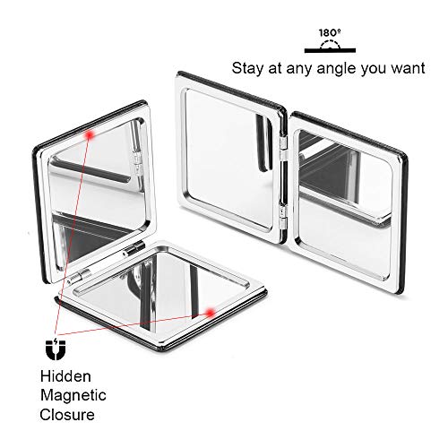 OMIRO Compact Makeup Mirror, Square Ultra Portable Mini Size 1X/3X Magnifying Glass Purse Mirrors with PU Leather for Travel and Handbag