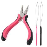 Hair Extension Pliers for Removal Professional Hair Extensions Kit Tools with Loop Threader for Micro Rings Nano Beads 3 Holes Plier