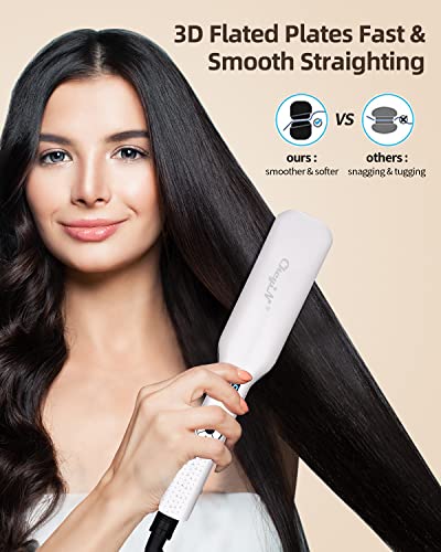 CkeyiN Hair Straighteners Wide Plates, Tourmaline Ceramics Professional 1.8 inch Flat Iron with LCD Display 12 Speed Temperature Control, Dual Vo