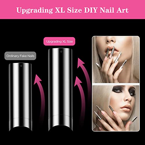500 Pcs No C Curve Nail Tips XL Long Clear Nail Tips for Acrylic Nails Professional Set,10 Sizes Square Straight Tapered Half Cover Fake Nails Ti