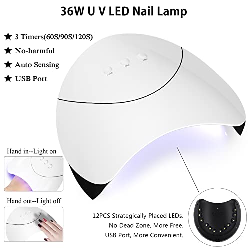 Gel Nail Polish Kit, Phoenixy 10 Colours Soak Off Gel Nail Kit with 36W U V LED Nail Lamp Gel Nail Starter Kit with Manicure Tools Nail Starter G