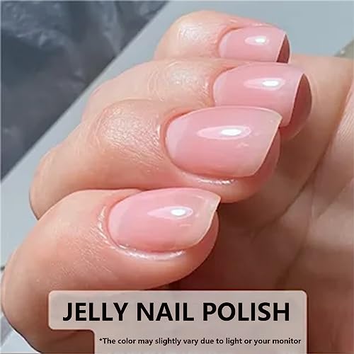 Jelly Nail Polish - Bare Pink Nail Varnish - Translucent Pink Quick Drying & Long Lasting Nail Polish - Water Based Formula & No Need Baking Nail