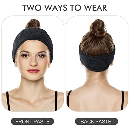 KinHwa 3 Pack Spa Facial Headband Makeup Hair Band Women Skincare Adjustable Microfibre Headband for Washing Face Sports Yoga Black