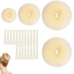 Hair Donut Blonde, 4Pcs Doughnut Hair Bun Donut Ballet Bun Ring Hair Bun Maker Shaper Chignon Doughnut with 20PCS Hair Pins
