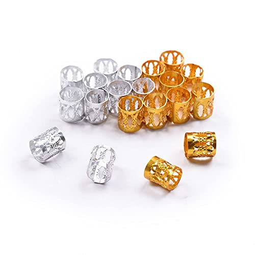 Beayuer 100 Pieces Hair Jewelry Rings Hair Decorations, Aluminum Dreadlocks beads Metal Cuffs, Including 50 Pcs Gold and 50 Pcs Silver Hair Decor