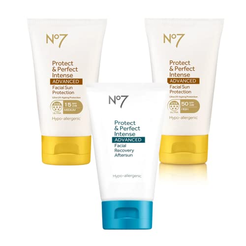 No7 Protect & Perfect Intense Advance Facial Suncare SPF 15 and SPF50+ with Facial Recovery Aftersun Bundle | Complete Sun Protection and 24 Hour