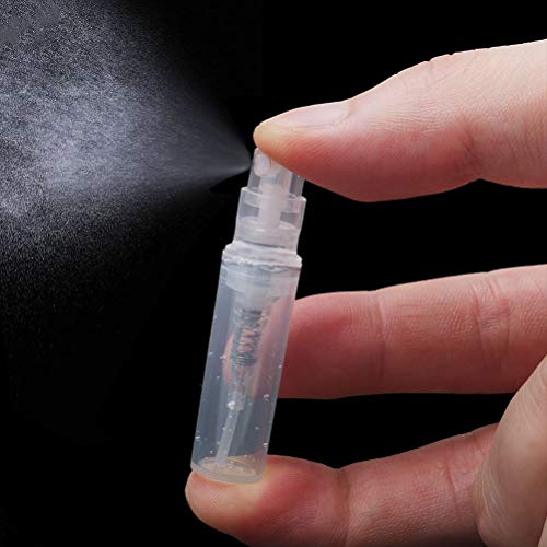 nuoshen 90Pcs Mini Spray Empty Bottles, Atomizer Plastic Bottle Portable Perfume Empty Sample Bottle for Liquid Makeup Tool (2ml)