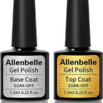Allenbelle Gel Base and Top Coat Sets, UV LED Shellac Coat, No Wipe Soak Off Polish Set, Long Lasting Shiny High Gloss Finish, 1.0 count, Pack of