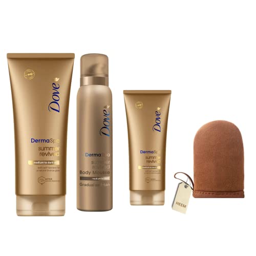 Self-Tan Bundle Contains Dove DermaSpa Summer Revived Self- Tanning Body Mousse 150m x1, Body Lotion 200ml x1 And Face cream 75ml, For Medium To