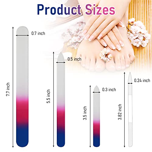 Cobee 4 Pcs Glass Double Sided Nail File, Fingernail Files and Cuticle Pusher Crystal Nail Files Double-Sided Etched Fingernail Glass Nail Files