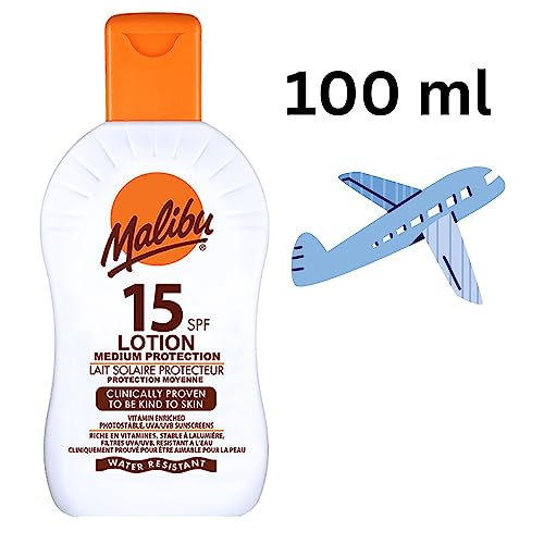 Malibu Sun Lotion Sunscreen SPF15 100ml bundled with Malibu After Sun Soothing Cooling Lotion 100ml - Travel Bundle by Deluxio Gifts