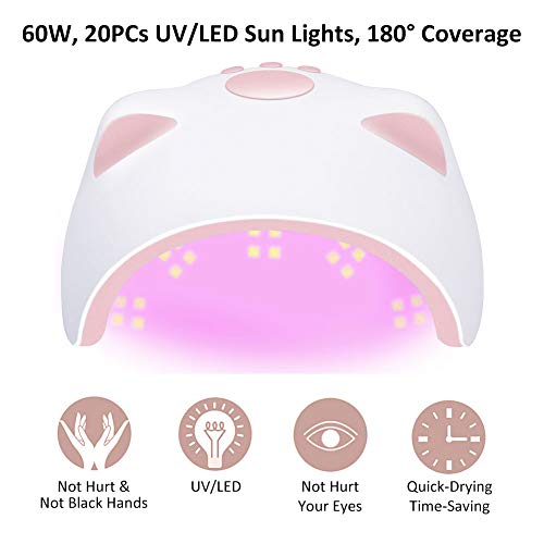 60W LED UV Nail Lamp for Gel Nail Polish with 3 Timers (30/60/99s) Auto-Sensing Digital Display, Fast Nail Dryer Curing Lamp for Nail Art, UV Lam