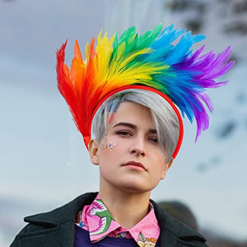 LGBT Gay Pride Accessories, Rainbow Feather Headband, Pride Hair Accessories Costume Accessories Fancy Dress Outfit for Women Girl Aldult