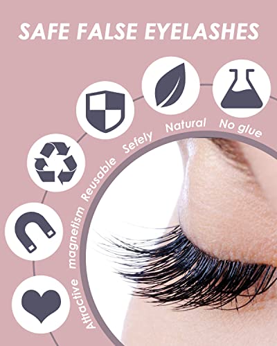 Rantizon Magnetic Eyelashes with Eyeliner, 10 Pairs Reusable Eye Lashes and 2 Tubes of Magnetic Eyeliner, Reusable Magnetic Fake Eyelashes with T
