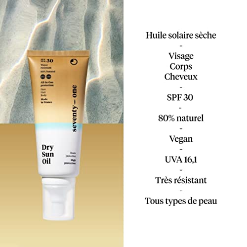 SeventyOne Percent | Dry Sun Oil SPF 30 | Dry Sun Oil : Face - Body - Hair | High Vegan Sun Protection | Skin Satin appearance | UVA 16 | 80% Nat