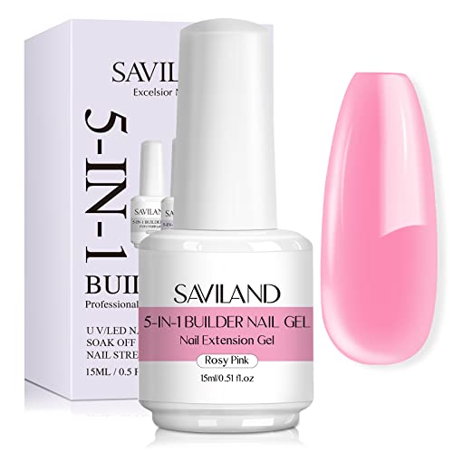 Saviland 5 in 1 Nudes Builder Gels - 15ml Builder Base Strengthening Gel for Thin Nails U V Nail Gel Polish for Nails Repair Reinforcement Extens